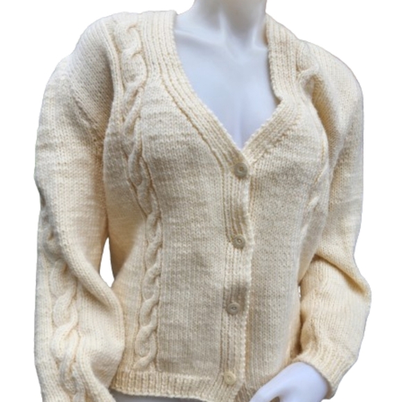 Vintage‎ Handmade Cream Cable sweater XL /14 -16 - Picture 1 of 13